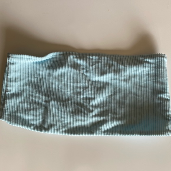 NWOT Frankie's Bikinis Jenna pale blue Ribbed Bandeau 
Swimsuit Top - Picture 2 of 7